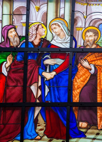 Brussels Belgium July 2012 Stained Glass Depicting Visitation Mother Mary — Stock Photo, Image