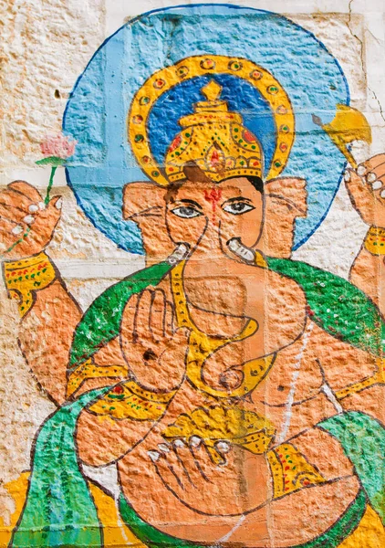 Jaisalmer India Juni 2008 Wandmalerei Der Berühmten Hinduistischen Gottheit Ganesha — Stockfoto