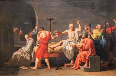 Brussels, Belçika - 10 Temmuz 2018: Ölüm Sokrates (Fransızca: La Mort de Socrate) Jacques-Louis David, Fransız ressam tarafından 1787 yılında boyalı tuval üzerine bir yağdır.