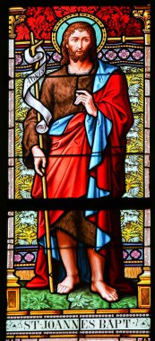 St. Vitus Katedrali, Saint John the Baptist tasvir Prague, Prague, Çek Cumhuriyeti - 2 Nisan 2016: vitray penceresinde