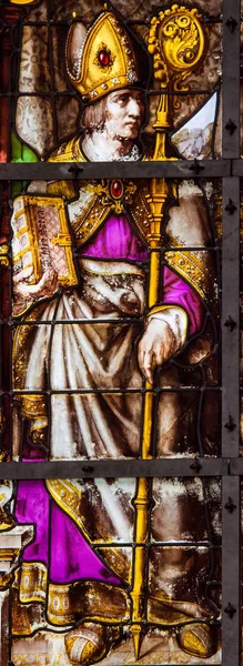 比利时布鲁塞尔 2018年7月26日 比利时布鲁塞尔大教堂彩绘玻璃 描绘圣 Wernerus — 图库照片
