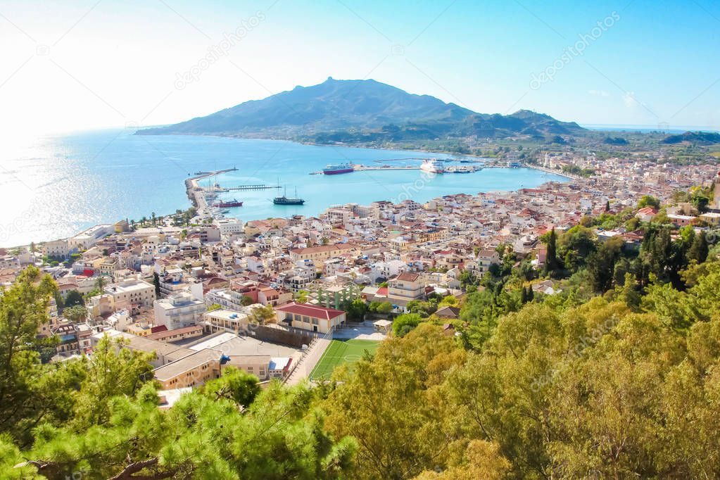 View on Zakynthos city, capital of the island Zakynthos in the Ionian sea in Greece. Zakynthos is a famous tourist destination.