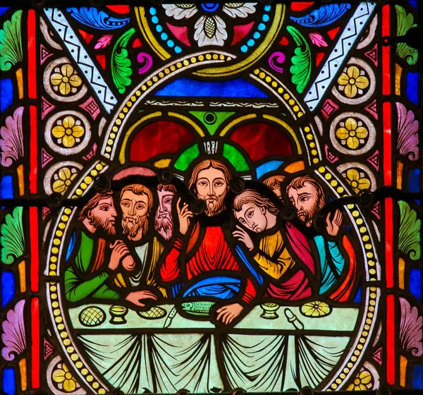 Monako Listopada 2018 Witraże Katedrze Monako Przedstawiający Jezusa Apostołów Wieczerniku — Zdjęcie stockowe