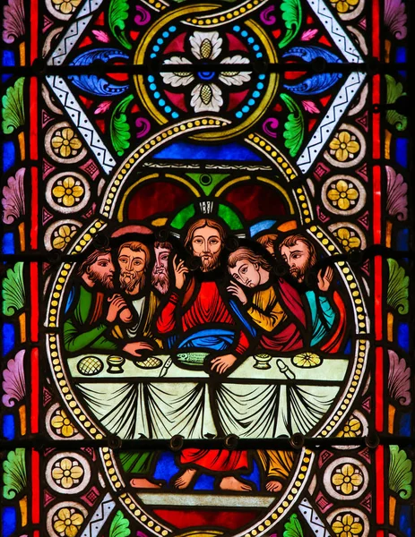 모나코 2018 목요일에 예수와 마지막 만찬에서 묘사한 모나코 대성당에에서 스테인드 — 스톡 사진