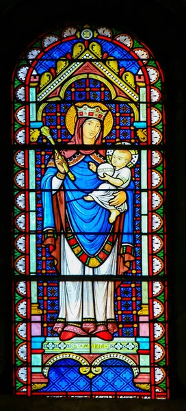 Monako Listopada 2018 Witraże Katedrze Monako Przedstawiające Madonny Dzieciątkiem — Zdjęcie stockowe