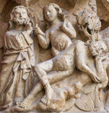Ünlü Gotik Katedrali, Amiens, Havva oluşturma gelen Adam kaburga tasvir eden Fransa, heykel.