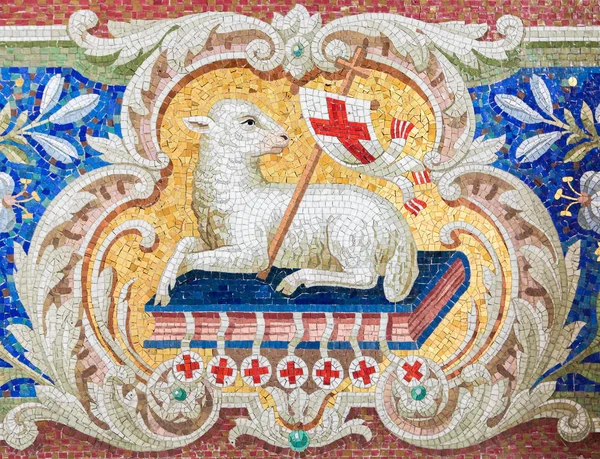 Lamb of God (Agnus Dei) mosaic in the Martini church in Braunschweig, Niedersachsen, Germany.