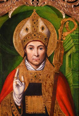 Monaco - 13 Kasım 2018: Boyama Saint Nicholas bari mihrabını Monaco Katedrali St Nicolas (1500) üzerinde