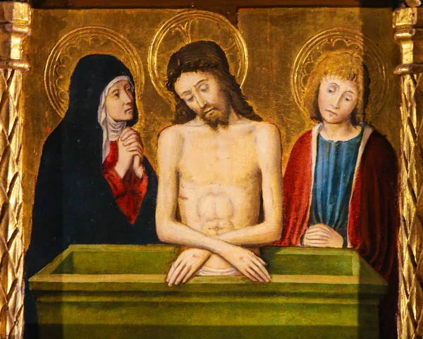 摩纳哥 2018年11月13日 玛丽母亲和圣约翰在耶稣受难日 在摩纳哥大教堂的圣尼古拉斯 1500 的祭坛 — 图库照片