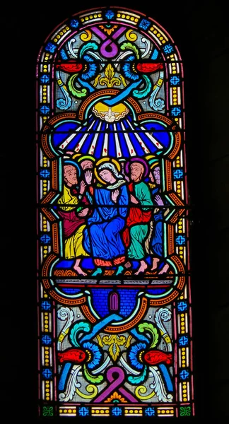 Monaco November 2018 Stained Glass Cathedral Monaco Depicting Mary Apostles — Stock Photo, Image