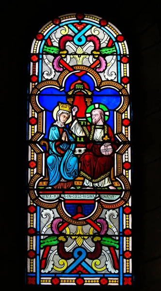 Mónaco Noviembre 2018 Vidrieras Catedral Mónaco Que Representan Coronación Madre — Foto de Stock