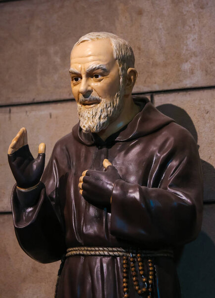 Monaco - November 13, 2018: Statue of Padre Pio, also known as Saint Pio of Pietrelcina, in Monaco Cathedral.
