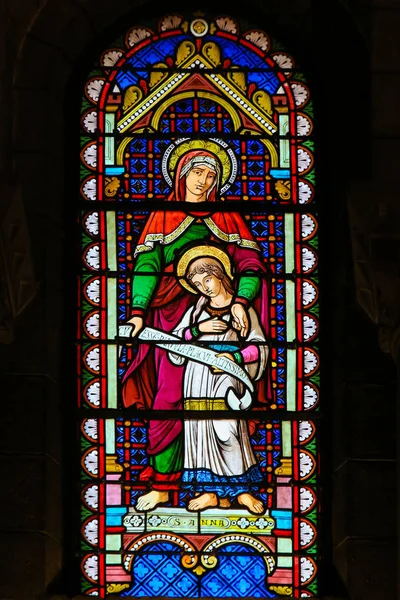 Monako Listopada 2018 Witraże Katedra Monako Przedstawiające Świętej Anny Najświętszej — Zdjęcie stockowe