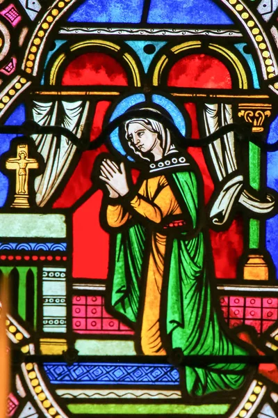 Mônaco Novembro 2018 Vidro Manchado Catedral Mônaco Retratando Madre Maria — Fotografia de Stock