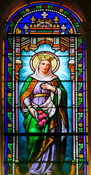 法国安蒂布 2018年11月16日 法国安蒂布教堂的彩色玻璃 描绘了法国天主教圣徒圣罗斯琳或罗索琳 维伦纽夫 — 图库照片