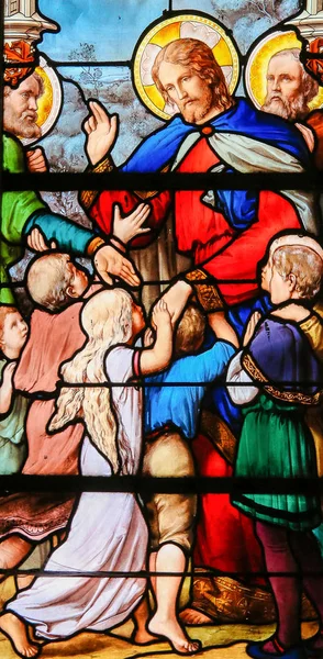 Paris França Fevereiro 2019 Vidro Manchado Igreja Saint Severin Bairro — Fotografia de Stock