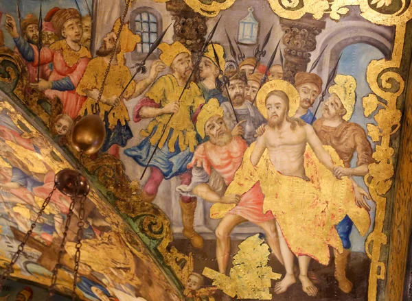 Fresco na Igreja do Santo Sepulcro, Jerusalém - Jesus stripp — Fotografia de Stock