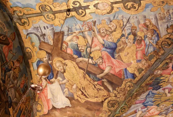 Fresko in der Kirche des Heiligen Grabes, jerusalem - Jesus auf dem — Stockfoto