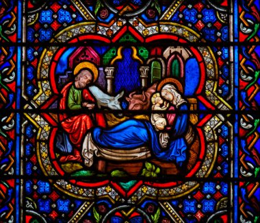 Notre Dame'da Vitray, Christm'de Bir İsa'nın Doğuşu Sahnesi