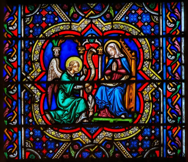 Annunciation Stained Glass in Notre Dame, Paris Stock Picture