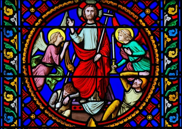 Stained Glass in Notre-Dame-des-flots, Le Havre - Resurrection o — Stock Photo, Image