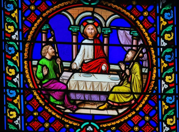 Stained Glass in Notre-Dame-des-flots, Le Havre - Supper at Emma — Stock Photo, Image