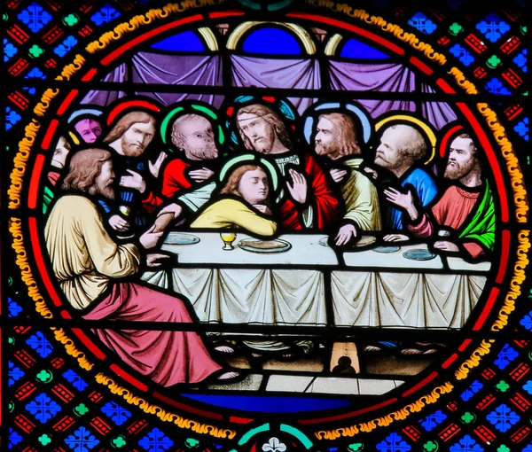 Stained Glass in Notre-Dame-des-flots, Le Havre - Last Supper — Stock Photo, Image
