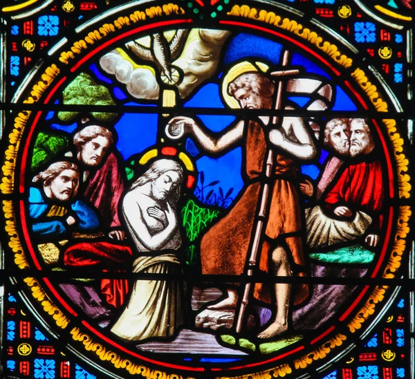 Stained Glass in Notre-Dame-des-flots, Le Havre - Baptism of Jes — Stock Photo, Image