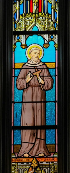 Färgat glas Saint Francis av Assisi — Stockfoto