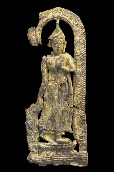 Starověké Obraz Buddhy Izolované Černém Pozadí — Stock fotografie