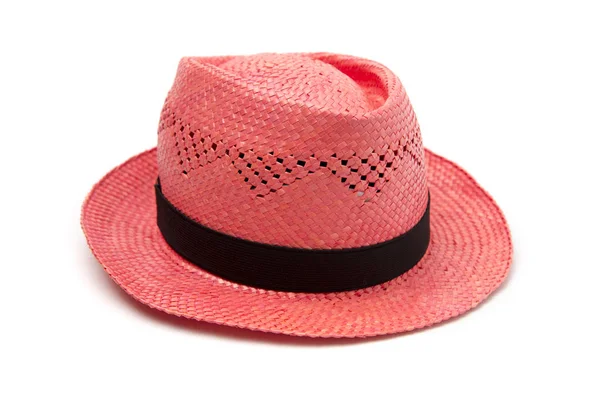 Κόκκινο Άχυρο Καπέλο Λευκό Φόντο — Φωτογραφία Αρχείου