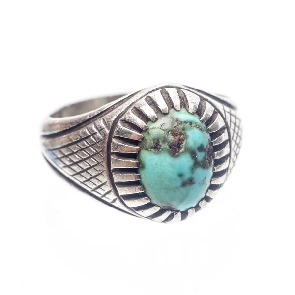 Turquoise Zilveren Ring Isoleren Witte Achtergrond — Stockfoto