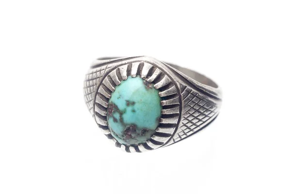 Turquoise Zilveren Ring Isoleren Witte Achtergrond — Stockfoto