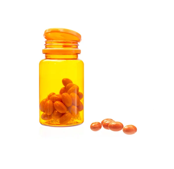 Vitamin Rice Bran Oil Orange Pills White Background — Stock Photo, Image