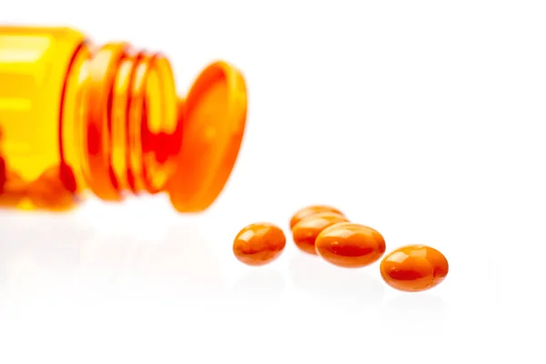 Vitamin Rice Bran Oil Orange Pills White Background — Stock Photo, Image