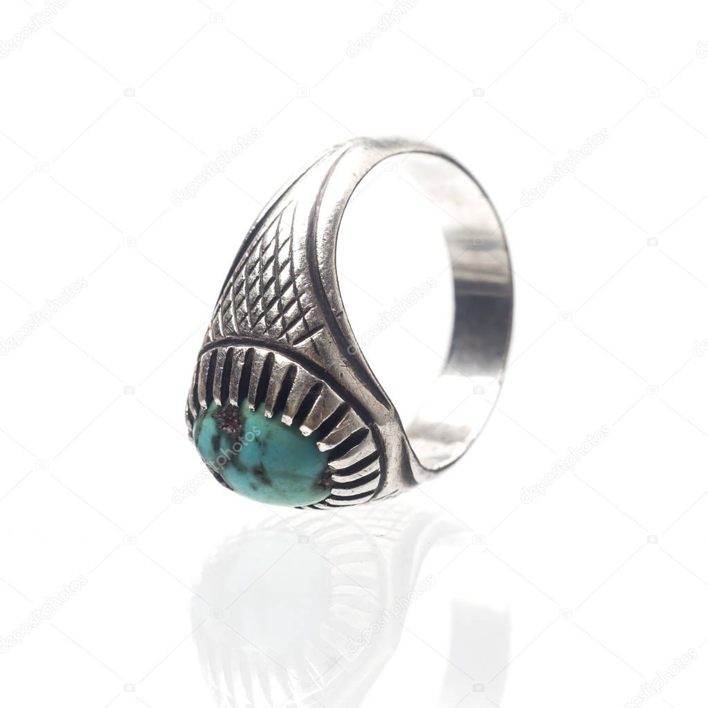 Turquoise Silver ring isolate on white background.