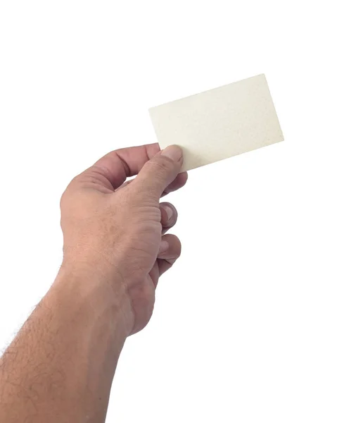 손을 잡고 흰색 배경에 고립 된 카드. — 스톡 사진