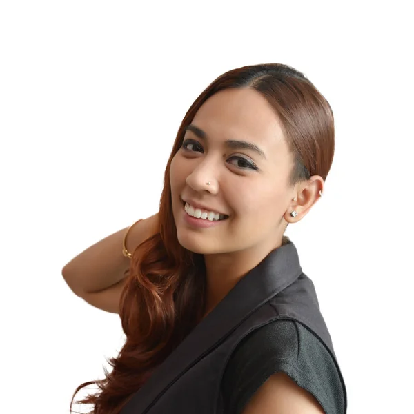 Retrato Feliz Sonriente Hermosa Joven Aislada Sobre Blanco — Foto de Stock