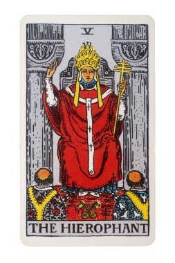 Yala Eyaleti, Tayland 29 Ağustos 2020. İllüstrasyon tarot kartları hiyerophant..