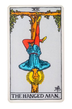 Yala Eyaleti, Tayland 29 Ağustos 2020. Asılmış adamın resimli tarot kartları..