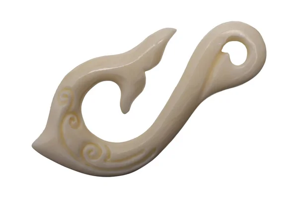 New Zealand Maori Handmade Carved Bone Necklace Isolated White Background — 스톡 사진