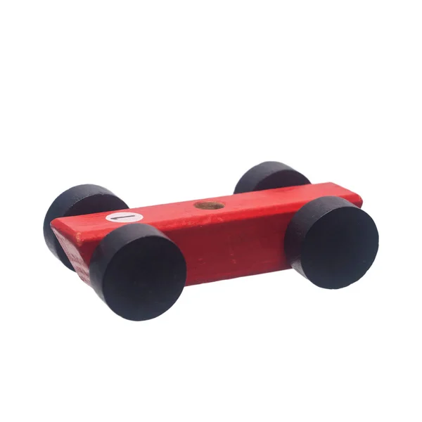 Wooden Red Car Toy White Background — Stock Photo, Image
