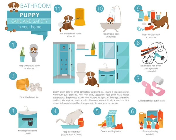 Κουτάβι Φροντίδα Και Ασφάλεια Στο Σπίτι Σας Μπάνιο Κατοικίδιο Ζώο — Διανυσματικό Αρχείο