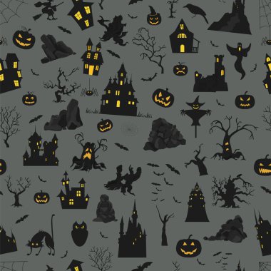 Cadılar Bayramı tatil seamless modeli. Düz tasarım. Vektör çizim