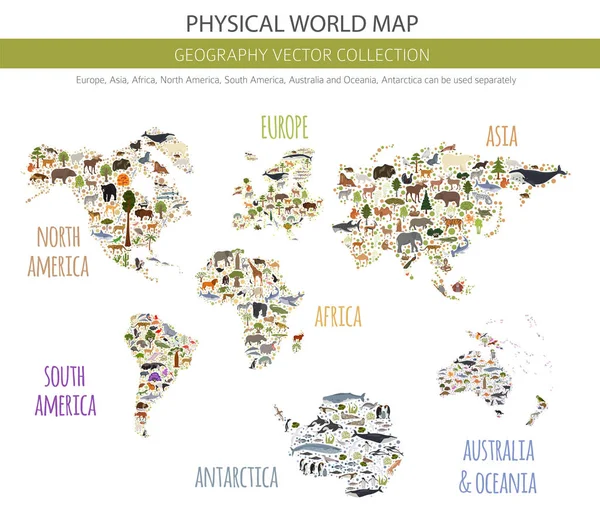 Pianura Mondo Flora Fauna Mappa Elementi Costruttivi Animali Uccelli Vita — Vettoriale Stock