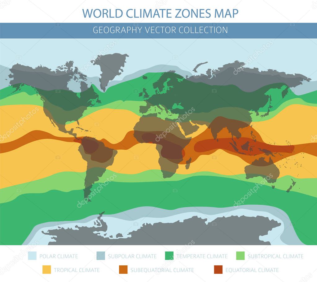 World climate zones map elements. Build your own geography info graphic collection. Vector illustration