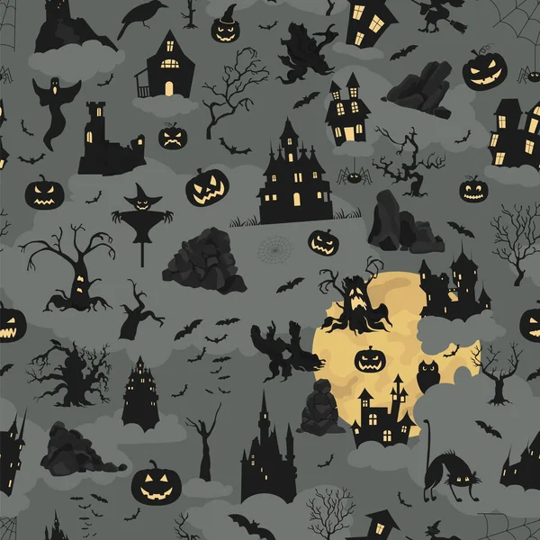 Halloween Vakantie Naadloze Patroon Platte Ontwerp Vectorillustratie — Stockvector