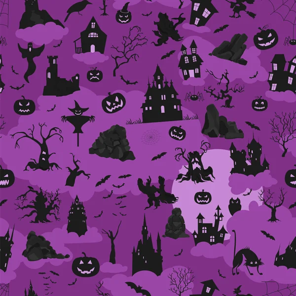 Halloween Semester Sömlösa Mönster Platt Design Vektorillustration — Stock vektor