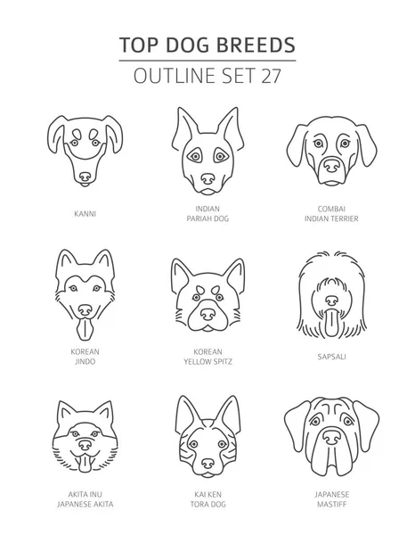 Top Dog Breeds Pet Outline Collection Vector Illustration — Stock Vector