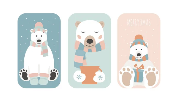 Cute Polar Bear Christmas Holiday Greeting Card Poster Design Vector — Stock Vector